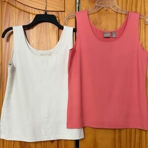 CHICOS 2-PIECE BUNDLE TANK TOPS WOMENS M PEACH CREAM STRETCHY CAREER LAYERING